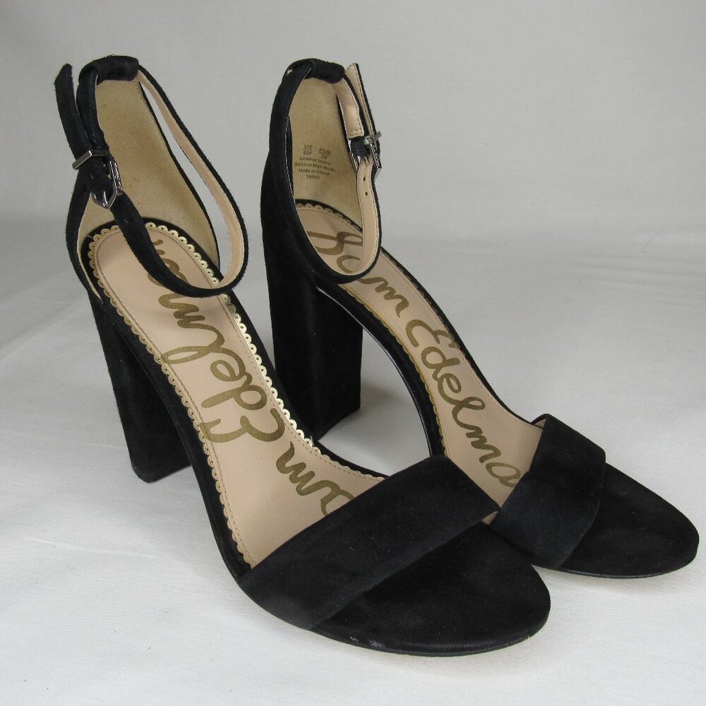 Sam Edelman Black Suede Leather YARO Dress Sandal Heels Women's 8
